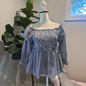 Smocked Peplum Off-the-shoulder Ruffle Top